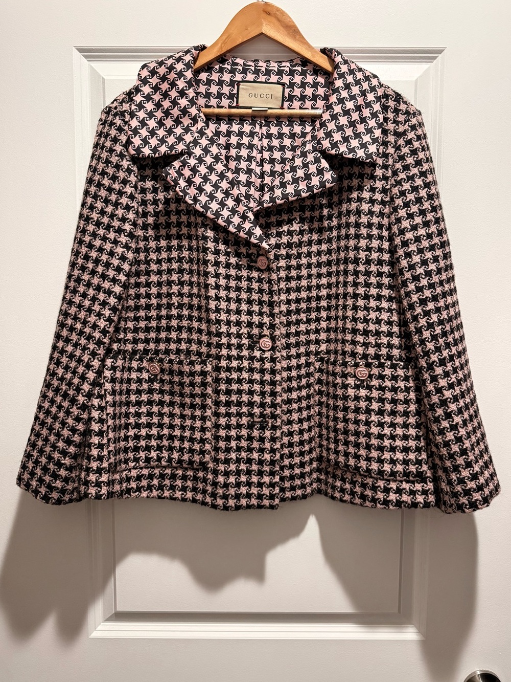 Gucci Pink and Black Houndstooth Blazer Jacket